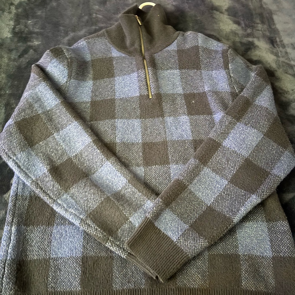 Nautica Men's Checkered Zip-Up Sweater in Blue and Black